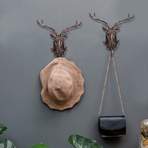 Fdit Stylish Resin Animal Shape Bathroom Wall Towel Hanging Hook Coat Hat Keys Hanger Deer Head Shape Home Decoration(Antique Gold)
