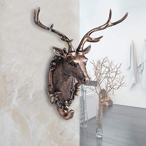 Fdit Stylish Resin Animal Shape Bathroom Wall Towel Hanging Hook Coat Hat Keys Hanger Deer Head Shape Home Decoration(Antique Gold)