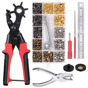 camway leather hole punch,6size revolving punch plier kit leather punches belt hole puncher + 240 set leather rivets double cap rivet hole puncher for crafting,dog collars,shoes,fabric,paper diy