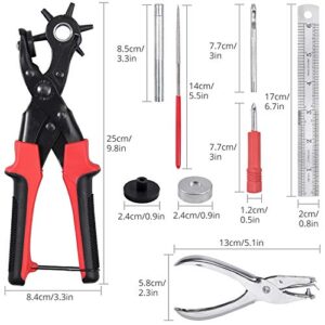 CAMWAY Leather Hole Punch,6Size Revolving Punch Plier Kit Leather Punches Belt Hole Puncher + 240 Set Leather Rivets Double Cap Rivet Hole Puncher for Crafting,Dog Collars,Shoes,Fabric,Paper DIY