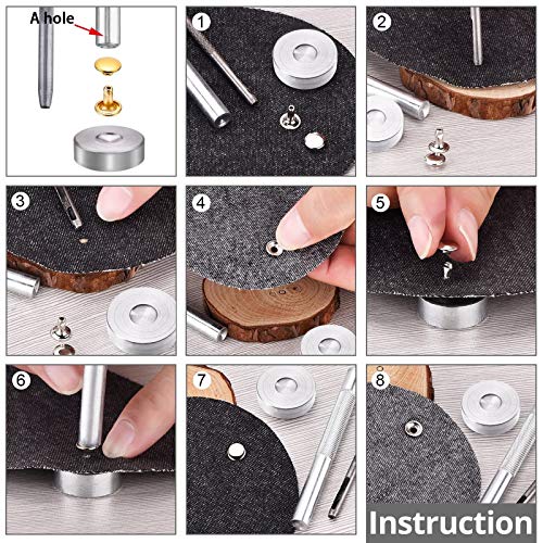 CAMWAY Leather Hole Punch,6Size Revolving Punch Plier Kit Leather Punches Belt Hole Puncher + 240 Set Leather Rivets Double Cap Rivet Hole Puncher for Crafting,Dog Collars,Shoes,Fabric,Paper DIY