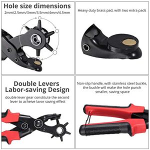 CAMWAY Leather Hole Punch,6Size Revolving Punch Plier Kit Leather Punches Belt Hole Puncher + 240 Set Leather Rivets Double Cap Rivet Hole Puncher for Crafting,Dog Collars,Shoes,Fabric,Paper DIY