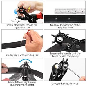 CAMWAY Leather Hole Punch,6Size Revolving Punch Plier Kit Leather Punches Belt Hole Puncher + 240 Set Leather Rivets Double Cap Rivet Hole Puncher for Crafting,Dog Collars,Shoes,Fabric,Paper DIY
