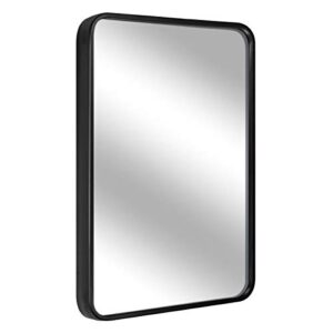 leoriso 16 x 24” black bathroom mirror for wall, 1.3” metal frame rectangle mirror, wall-mounted mirror hangs horizontal or vertical