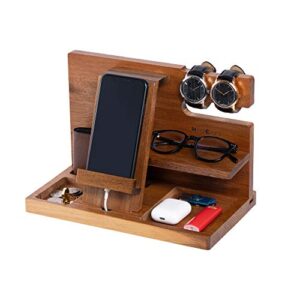 wutcrft - wooden phone docking station/bedside nightstand organizer with watch, glasses, wallet and accessories holder, perfect as a desk organizer, birthday gift, or gifts for men