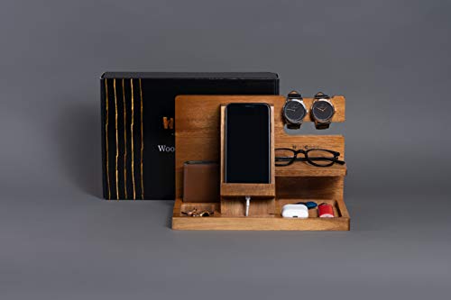 WUTCRFT - Wooden Phone Docking Station/Bedside Nightstand Organizer with Watch, Glasses, Wallet and Accessories Holder, Perfect as a Desk Organizer, Birthday gift, or Gifts for Men