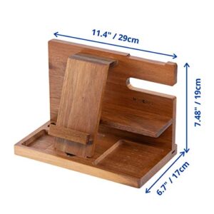 WUTCRFT - Wooden Phone Docking Station/Bedside Nightstand Organizer with Watch, Glasses, Wallet and Accessories Holder, Perfect as a Desk Organizer, Birthday gift, or Gifts for Men