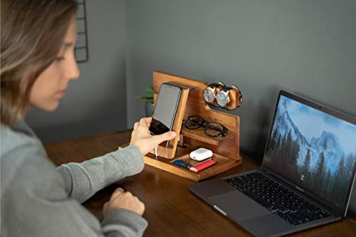 WUTCRFT - Wooden Phone Docking Station/Bedside Nightstand Organizer with Watch, Glasses, Wallet and Accessories Holder, Perfect as a Desk Organizer, Birthday gift, or Gifts for Men