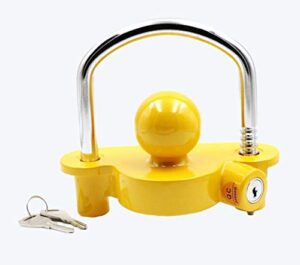 def coupler lock hitch trailer lock with 2 keys heavy-duty steel fits 1-7/8" 2" and 2-5/16" replaces#72783 yellow and chrome