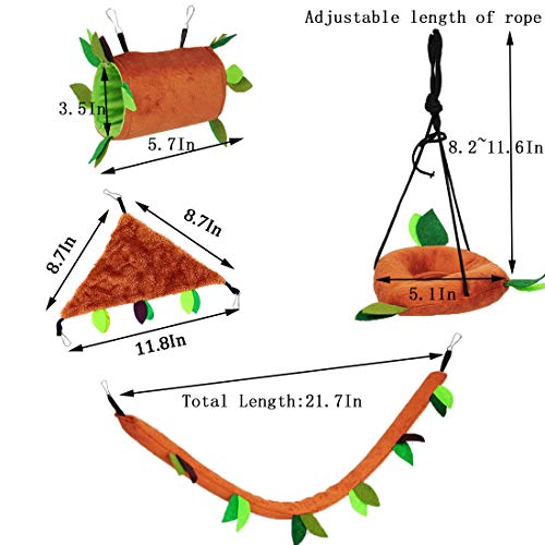 Hamiledyi Hamster Hammock Set,Small Animal Hanging Warm Bed House Hamster Tunnel Toys Cage Nest Accessories for Sugar Glider Hamster Mice Playing Sleeping(5 Pcs )