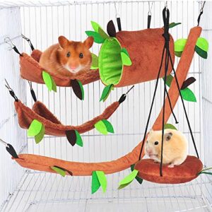 hamiledyi hamster hammock set,small animal hanging warm bed house hamster tunnel toys cage nest accessories for sugar glider hamster mice playing sleeping(5 pcs )