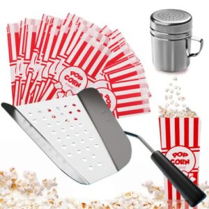 poppy's ultimate popcorn machine supplies bundle - kernel sifting speed scoop, seasoning dredge, 1-ounce popcorn bags (100 count) - ideal popcorn supplies for popcorn machine, commercial & home use