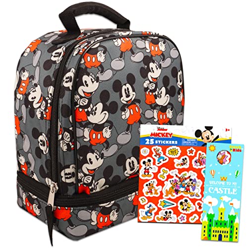 Mickey Mouse Lunch Box Travel Activity Set ~ Insulated Mickey Mouse Lunch Bag with Mickey Mouse Stickers and Bonus Beach Kids Door Hanger for Boys Girls Kids (Mickey Mouse School Supplies Bundle)