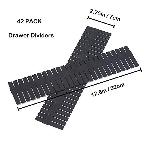 Qozary 42 Pack Adjustable Drawer Organizer Dividers for Socks, Underwear, Makeup, Kitchen, Dresser