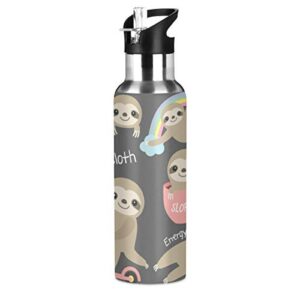 baby sloth flask sports water bottle - 20oz vacuum insulated stainless steel, hot cold, modern double walled, simple thermo mug(c)
