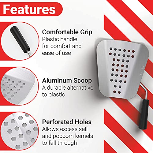 Poppy's Aluminum Popcorn Scoop - Kernel Sifting Speed Scoop for Commercial and Home Use