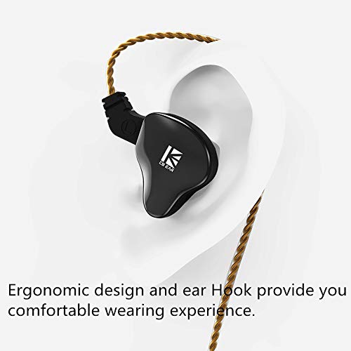 YINYOO KBEAR KS2 Earphones Stereo Bass in Ear Headphone, HiFi Over Ear Earbud in Ear for Drummers Noise Cancelling 1BA 1DD Hybrid IEM with Removable Cable for Running Walking (with mic, KS2 Black)