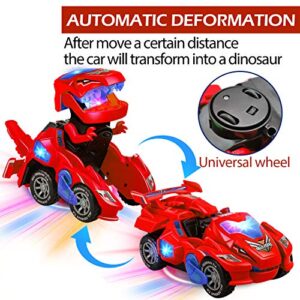 AMENON Transforming Easter Dinosaur Car Toys with LED Light Music Automatic Deformation Dino Race Car Toys for Kids Boy Girls Toddlers 3 Year Old and Up Birthday Holiday Easter Toy Gifts