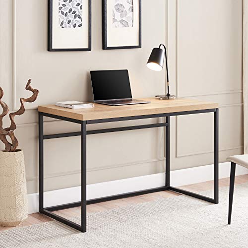 CENSI Natural Oak Writing Computer Desk, 47" Modern Industrial Wood and Metal Home Office Desk(Light Natural Wood)