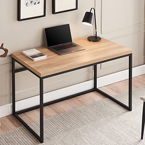 CENSI Natural Oak Writing Computer Desk, 47" Modern Industrial Wood and Metal Home Office Desk(Light Natural Wood)