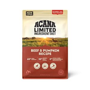 acana® singles limited ingredient dry dog food, grain-free, high protein, beef & pumpkin, 4.5lb