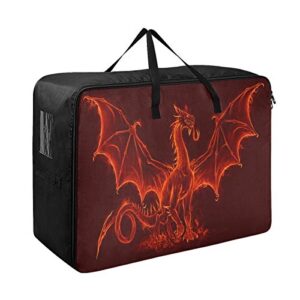 blueangle fire medieval dragon design foldable large zippered storage bag organizer with dual zipper & handles, 100l