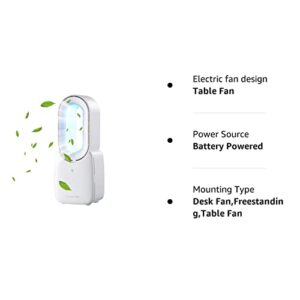 Table Fan with LED Lights, Bladeless Cooling Fan Desk Fan with 4 Speeds( Included 1 Natural Wind)+5 Decorative Gradient Lights, Leafless Design Fan Portable Fan Rechargeable USB Desk Fan Personal Fan for Home Office 11.8 Inch Air Circulator Fan