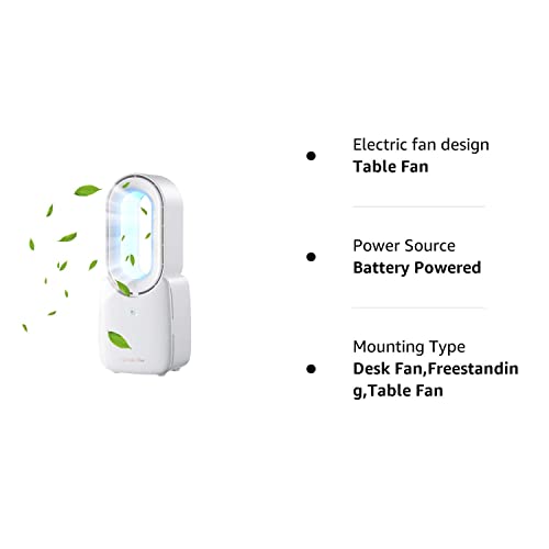 Table Fan with LED Lights, Bladeless Cooling Fan Desk Fan with 4 Speeds( Included 1 Natural Wind)+5 Decorative Gradient Lights, Leafless Design Fan Portable Fan Rechargeable USB Desk Fan Personal Fan for Home Office 11.8 Inch Air Circulator Fan