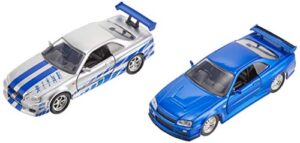 fast & furious brian's nissan skyline gt-r r34 silver & nissan gt-r r34 blue 1:32 die - cast car, toys for kids and adults