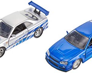 Fast & Furious Brian's Nissan Skyline GT-R R34 Silver & Nissan GT-R R34 Blue 1:32 Die - cast Car, Toys for Kids and Adults