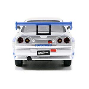 Fast & Furious Brian's Nissan Skyline GT-R R34 Silver & Nissan GT-R R34 Blue 1:32 Die - cast Car, Toys for Kids and Adults