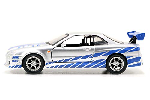 Fast & Furious Brian's Nissan Skyline GT-R R34 Silver & Nissan GT-R R34 Blue 1:32 Die - cast Car, Toys for Kids and Adults