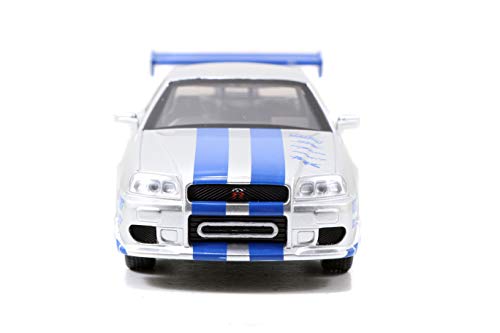 Fast & Furious Brian's Nissan Skyline GT-R R34 Silver & Nissan GT-R R34 Blue 1:32 Die - cast Car, Toys for Kids and Adults