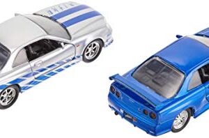 Fast & Furious Brian's Nissan Skyline GT-R R34 Silver & Nissan GT-R R34 Blue 1:32 Die - cast Car, Toys for Kids and Adults