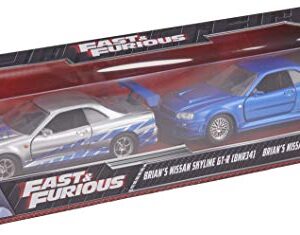 Fast & Furious Brian's Nissan Skyline GT-R R34 Silver & Nissan GT-R R34 Blue 1:32 Die - cast Car, Toys for Kids and Adults