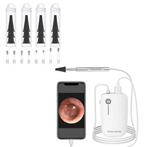 teslong otoscope set with disposable covers, ear pick, 4.3mm hd inspection camera, 6 adjustable led lights with ear wax removal tools, works with iphone, ipad & android