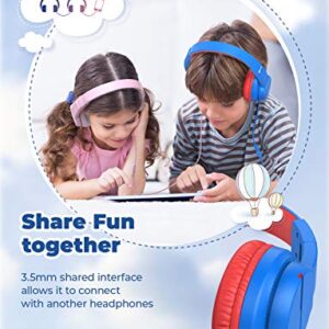 iClever Kids Headphones for School Travel, Safe Volume 85/94dB, HD Mic Stereo Sound Over-Ear Girls Boys Headphones for Kid, FunShare Foldable 3.5mm Wired Kids Headphones for iPad Computer, HS19 Blue