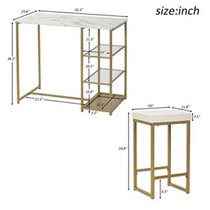 P PURLOVE 3-Piece Modern Pub Set Counter Height Pub Table Set Kitchen Bar Table Set with 2 Bar Stools for Small Place