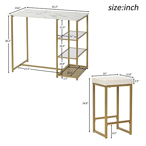 P PURLOVE 3-Piece Modern Pub Set Counter Height Pub Table Set Kitchen Bar Table Set with 2 Bar Stools for Small Place