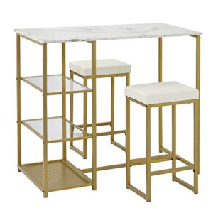p purlove 3-piece modern pub set counter height pub table set kitchen bar table set with 2 bar stools for small place