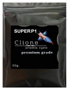 clione superp1 50 g. (premium grade) artemia cysts brine shrimp eggs fish food 95% plus hatch rate in 24-32 hour, fresh stock tested, for all tropical fish goldfish koi baby fry fish guppy betta fish