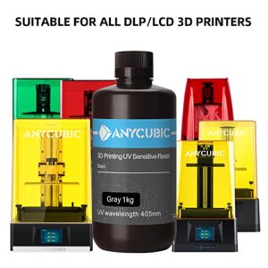 ANYCUBIC 3D Printer Resin, 405nm High Precision Fast Curing UV Photopolymer Resin for LCD 3D Printing, Grey 1kg