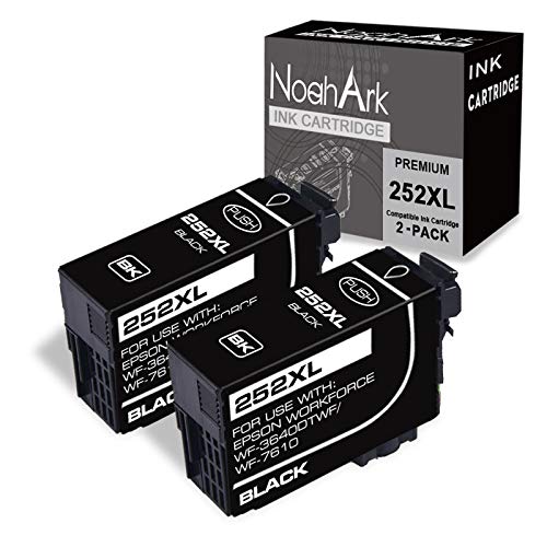 NoahArk 2 Packs 252XL Remanufactured Ink Cartridge Replacement for Epson T252XL 252 XL for Workforce WF-3630 WF-3640 WF-7610 WF-7620 WF-7110 WF-3620 WF-7210 WF-7710 WF-7720 Printer (2 Packs Black)