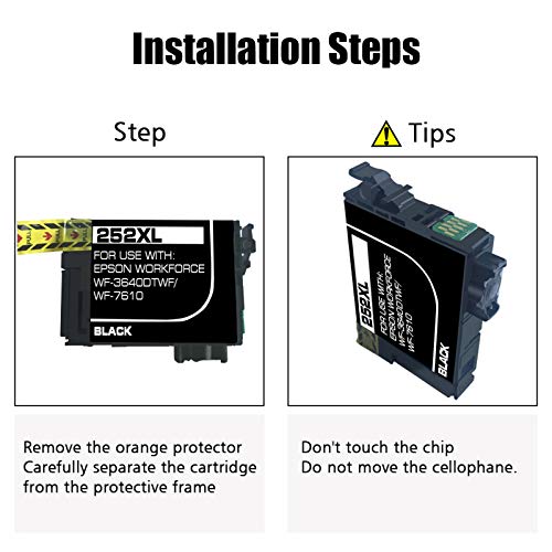 NoahArk 2 Packs 252XL Remanufactured Ink Cartridge Replacement for Epson T252XL 252 XL for Workforce WF-3630 WF-3640 WF-7610 WF-7620 WF-7110 WF-3620 WF-7210 WF-7710 WF-7720 Printer (2 Packs Black)