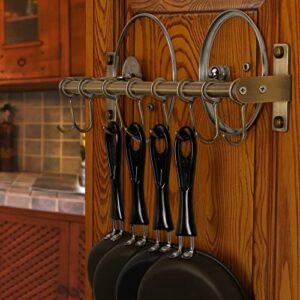 Dseap Pot Rack - Pots and Pans Hanging Rack Rail with 8 Hooks, Double Bars, Pot Hangers for Kitchen, Wall Mounted, Bronze, Pack of 2
