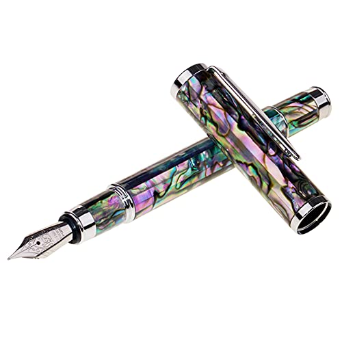 LACHIEVA Sea Shell Abalone Fountain Pen with Germany SCHMIDT Fine Nib. Luxury Pen for Every holiday. Nice Writing Handmade Premium Pen Gift Set for Men and Women.