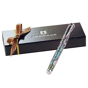 LACHIEVA Sea Shell Abalone Fountain Pen with Germany SCHMIDT Fine Nib. Luxury Pen for Every holiday. Nice Writing Handmade Premium Pen Gift Set for Men and Women.