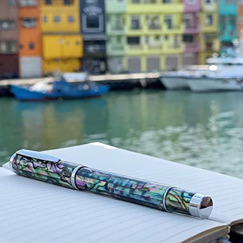 LACHIEVA Sea Shell Abalone Fountain Pen with Germany SCHMIDT Fine Nib. Luxury Pen for Every holiday. Nice Writing Handmade Premium Pen Gift Set for Men and Women.