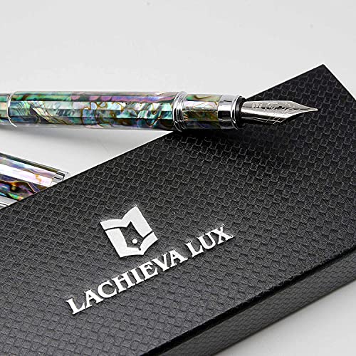 LACHIEVA Sea Shell Abalone Fountain Pen with Germany SCHMIDT Fine Nib. Luxury Pen for Every holiday. Nice Writing Handmade Premium Pen Gift Set for Men and Women.