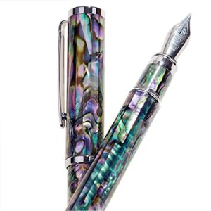 LACHIEVA Sea Shell Abalone Fountain Pen with Germany SCHMIDT Fine Nib. Luxury Pen for Every holiday. Nice Writing Handmade Premium Pen Gift Set for Men and Women.